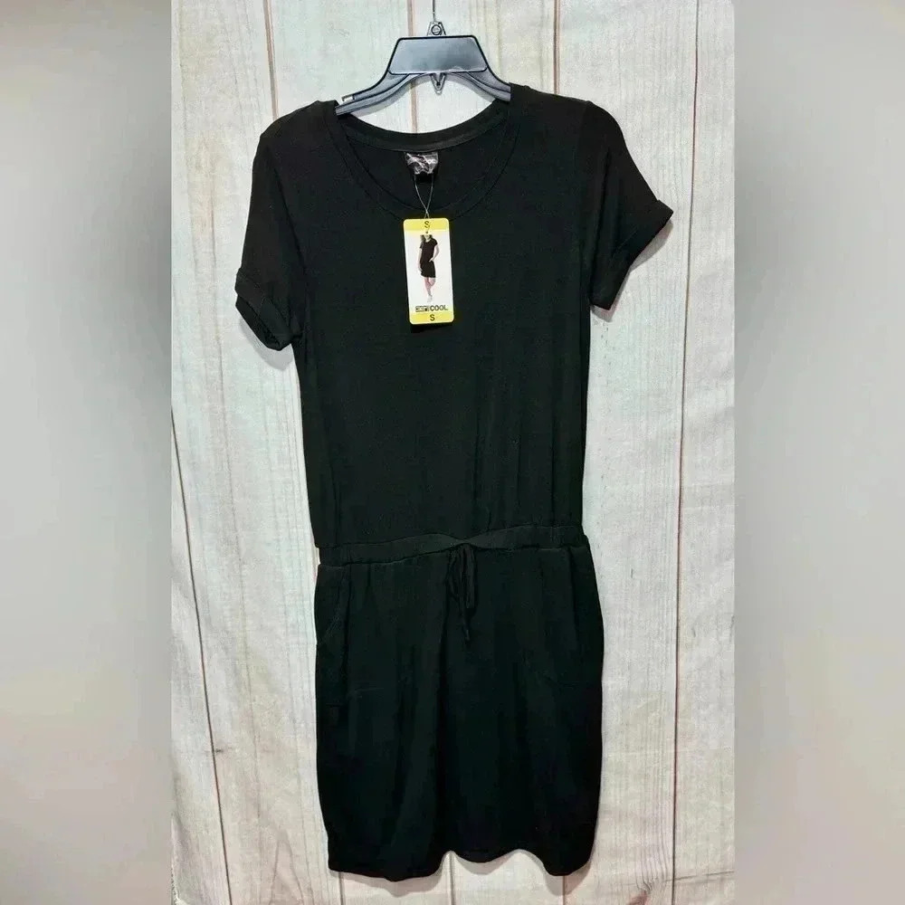 32 Degrees NWT Cool Jersey Dress Black Drop Elastic Waist Women’s Small